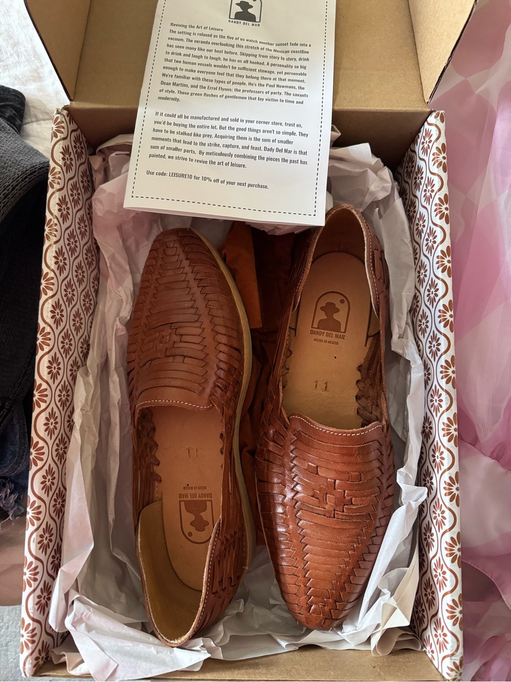 Dandy Del Mar Men’s Huaraches Tan Woven Leather Slip-On Loafers - Picture 3 of 6